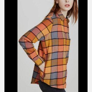 Women's Size XS Flannel Sunday Shirt Emmy Orange Pink Buffalo Plaid Shacket